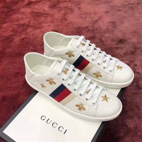 gucci ace bee embroidered sneakers|gucci women's ace leather sneaker.